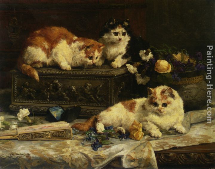 The Three Kittens painting - Charles van den Eycken The Three Kittens art painting